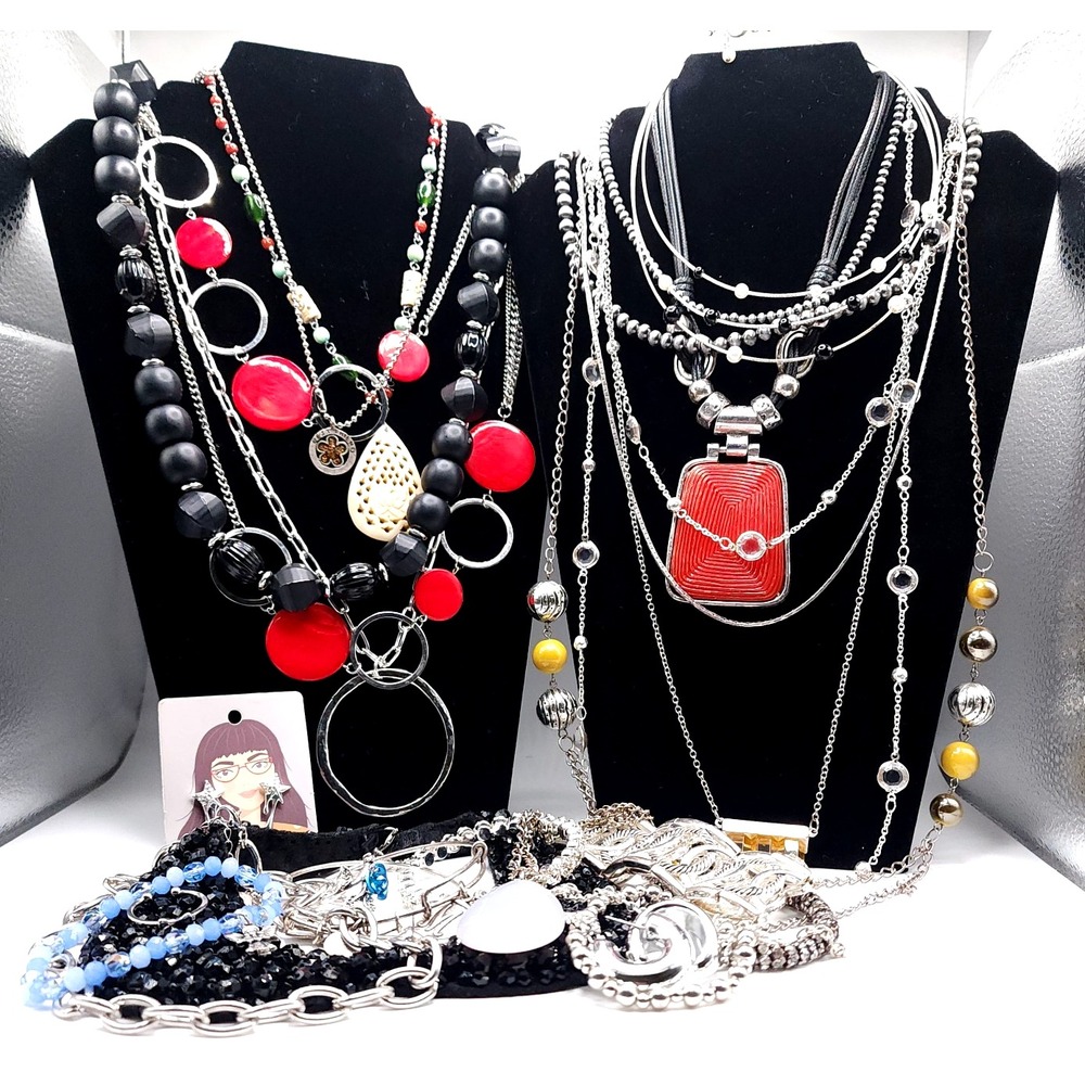 27 Piece Mixed Jewelry Lot Vintage Modern Necklaces Bracelets Earrings Bundle